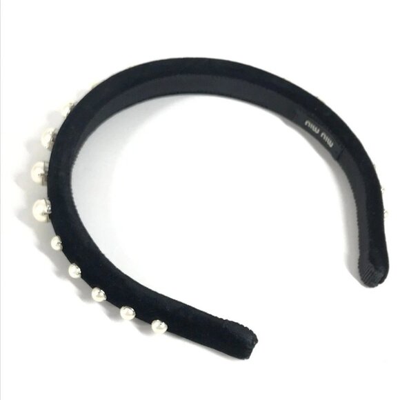 MIUMIU Faux pearl hair accessories hair band headband Katyusha Velor Black - Picture 1 of 12